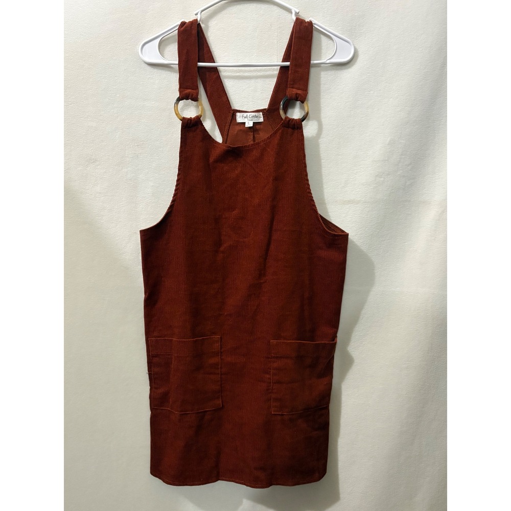 Full Circle Trends Corduroy Pinafore Dress Rust Brown O-Ring Pockets Womens L